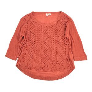 Anthropologie Moth Open Knit Sweater Top Small Womens Burnt Orange Oversized